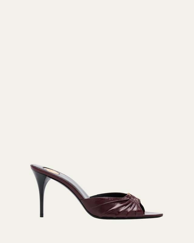 Babylone YSL Ruched Leather Mule Sandals